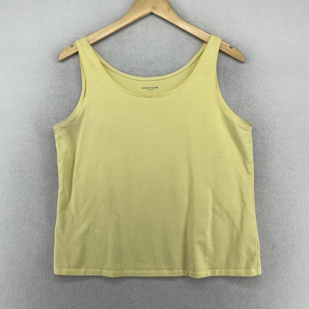 EILEEN FISHER Tank Top L Stretch Organic Cotton Jersey Scoop Neck Yellow USA